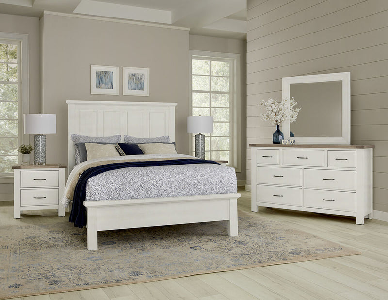 Vaughan-Bassett Maple Road King Mansion Bed with Low Profile Footboard in Soft White