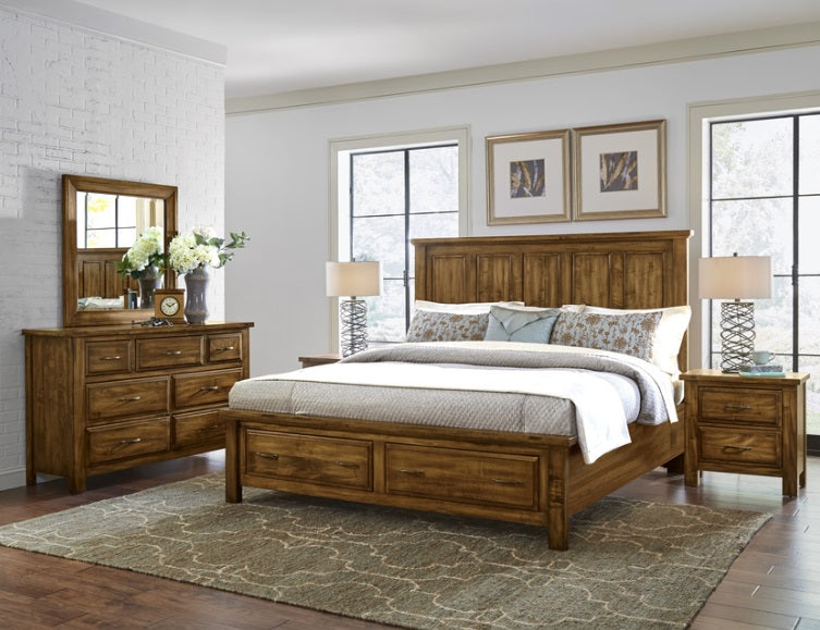 Vaughan-Bassett Maple Road King Mansion Bed w/ Storage Footboard in Antique Amish