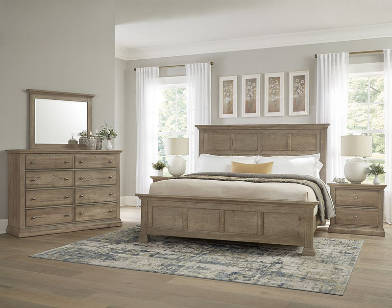 Vaughan Bassett Carlisle Cal King Window Pane Bed in Natural Grey