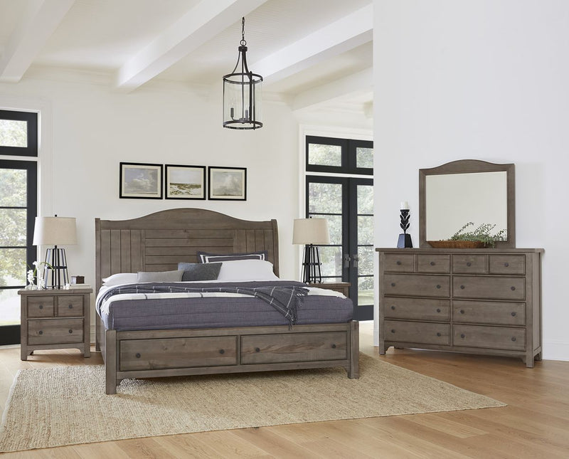 Vaughan Bassett Cool Farmhouse Sleigh King Bed with Storage in Grey