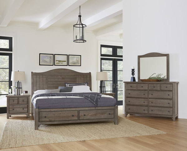 Vaughan Bassett Cool Farmhouse Sleigh Queen Bed with Storage in Grey