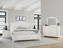 Vaughan Bassett Cool Farmhouse Sleigh Queen Bed with Storage in Soft White