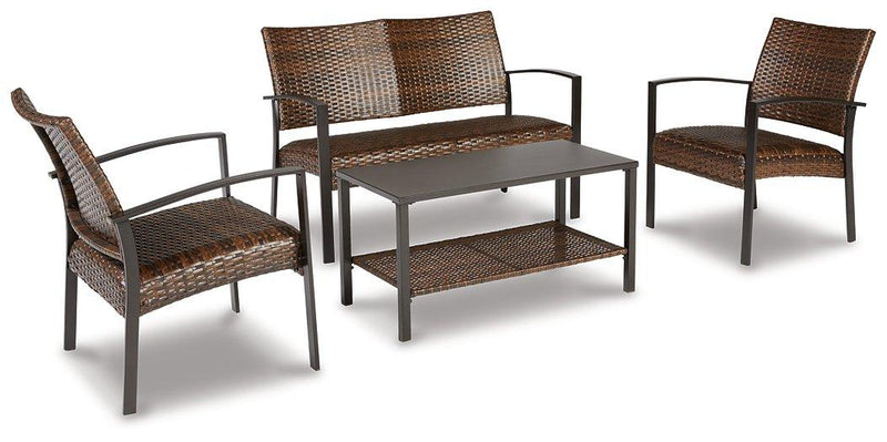 Zariyah Dark Brown Outdoor Love/Chairs/Table Set (Set of 4) image