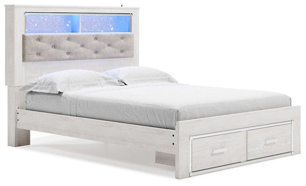 Altyra White Queen Upholstered Bookcase Bed with Storage image