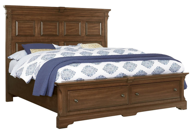 Vaughan-Bassett Heritage King Mansion Bed with Storage Footboard in Amish Cherry image